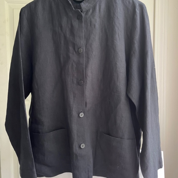 Eileen Fisher Linen Black Jacket Boxy Fit Cropped Length Front Pockets, Size Mp - Picture 7 of 16